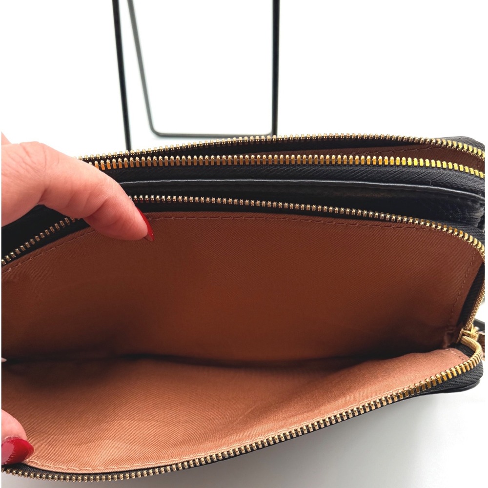 Hobo Dayton Argentina Double Zip Wallet Black Pebble Leather Wristlet Organizer - Picture 3 of 9